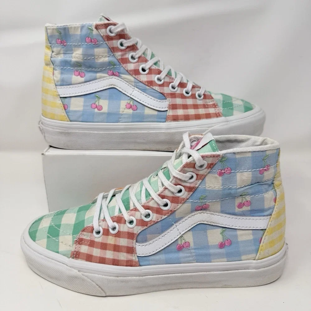 Vans Sk8-Hi Tapered Gingham Patchwork Cherries Bees High Top Sneakers M 7, W 8.5